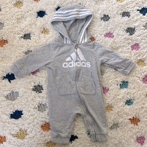Adidas Zip Up Hooded Bodysuit Romper 6 Months